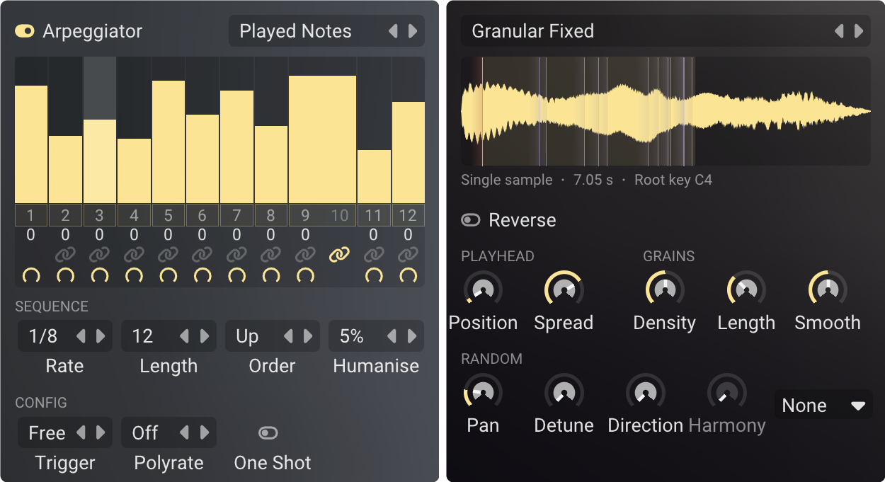 Floe 2.0's granular and arpeggiator engines